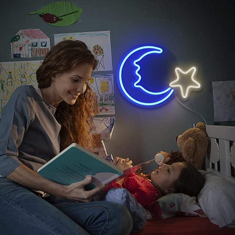 Moon and star neon sign Moon and star neon sign