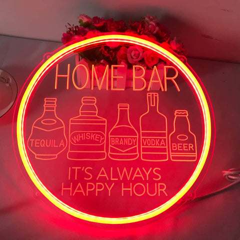 Home bar Circle Frame Neon Sign Blue