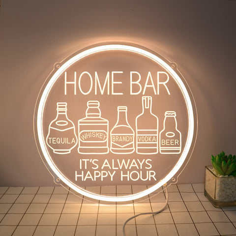 Home bar Circle Frame Neon Sign Blue