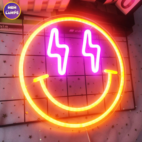 Smiley face Neon Sign Lightning Eyes