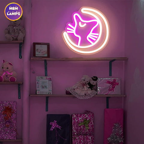 Moon and cat Neon Sign