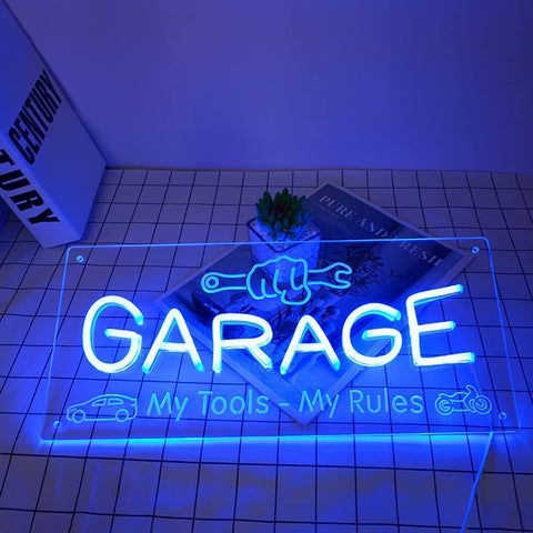 Blue Garage Neon Sign