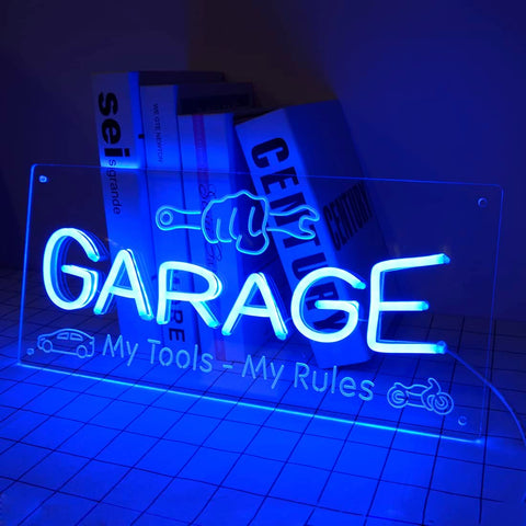 Blue Garage Neon Sign