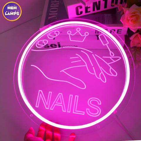 Nails Circle Frame Neon Sign