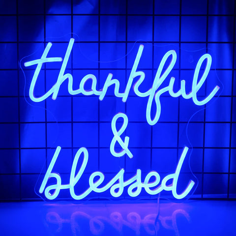 blue thankful & blessed Neon Sign
