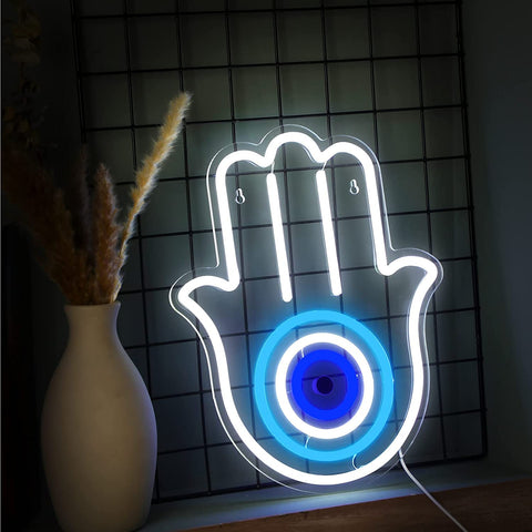 Evil Eyes in Palm Neon Sign