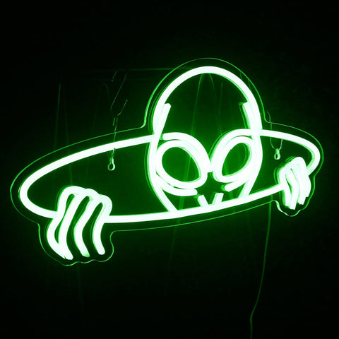 Green Alien Haunt Neon Signs