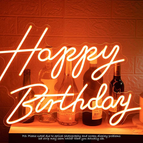 Large Orange Happy Birthday Neon Sign