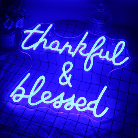 blue thankful & blessed Neon Sign