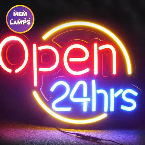 open 24hrs neon sign