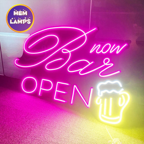 now bar open neon sign