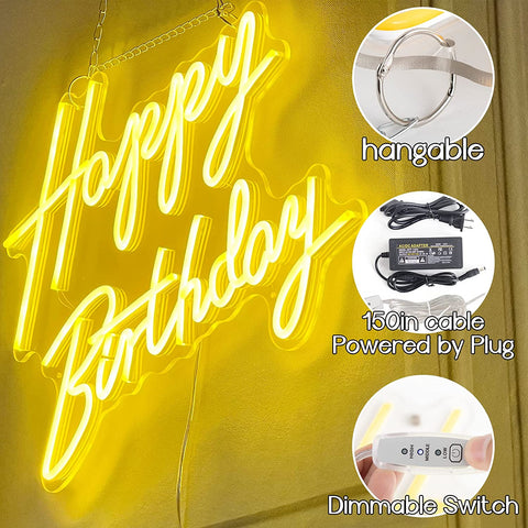 Lemon Yellow Happy Birthday Neon Sign