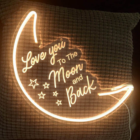 LED Moon Neon Light Sign 'Love You To the Moon And Back' Neon Wall 3D Art for Party