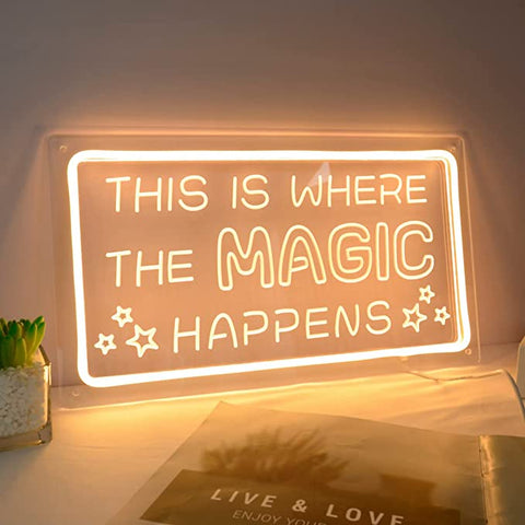 This is where the magic happens frame Neon Sign