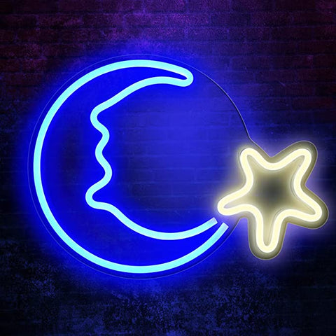Moon and star neon sign