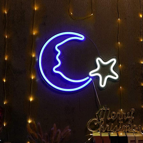 Moon and star neon sign