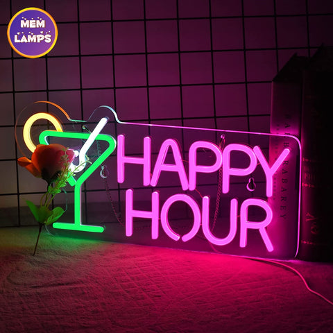 Happy hour neon sign