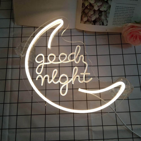 LED Moon Neon Sign 'Good Night' with 3D Art